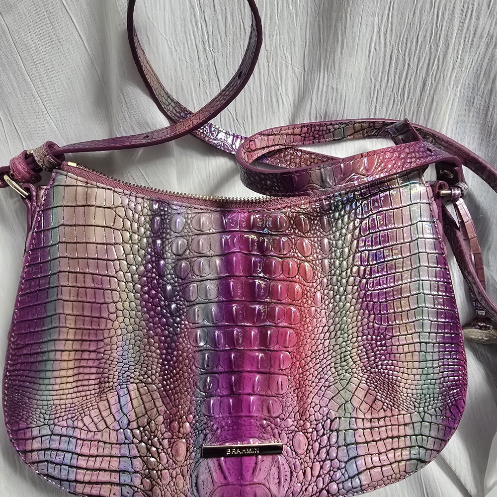 Brahmin Magical Mini Shayna Vibrant Pink and Purple Shoulder Bag